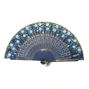abanico flores azul celeste
