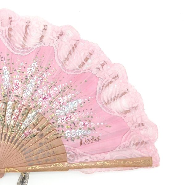 hand painted pink girl first hand fan