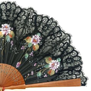 hand painted hand fan black lace