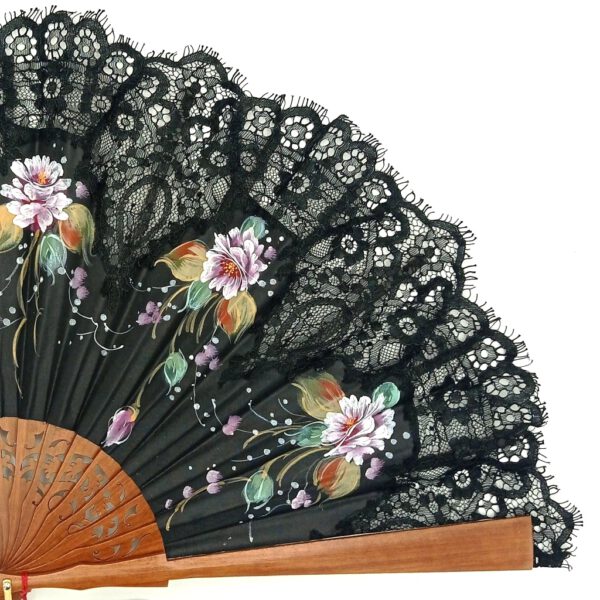 hand painted hand fan black lace